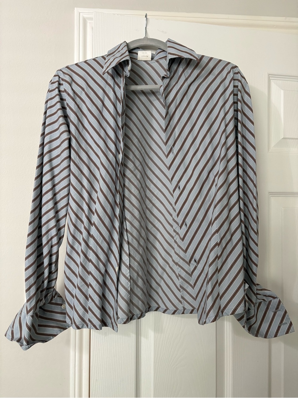 Classic Striped Button-Front Shirt - Light Blue & Brown